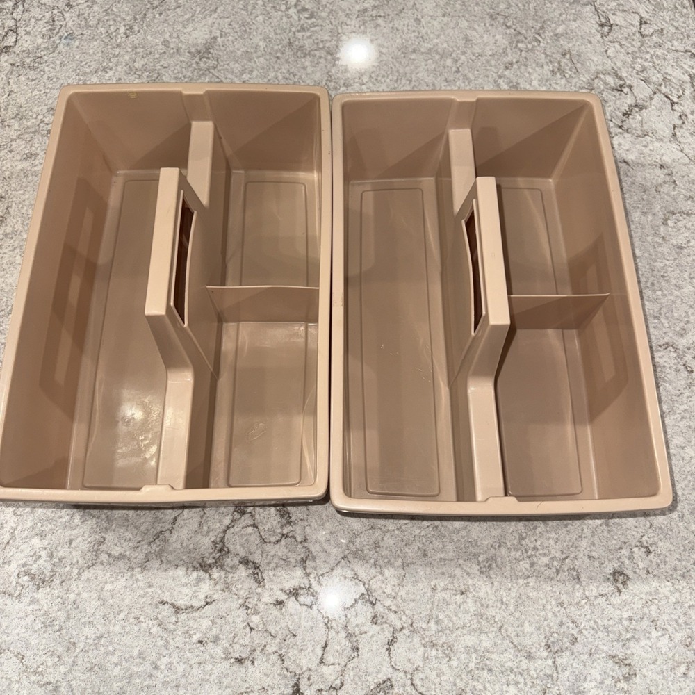 Set Of 2 Vintage Portable Storage Caddy Craft Sewing Cleaning Organizer Handle